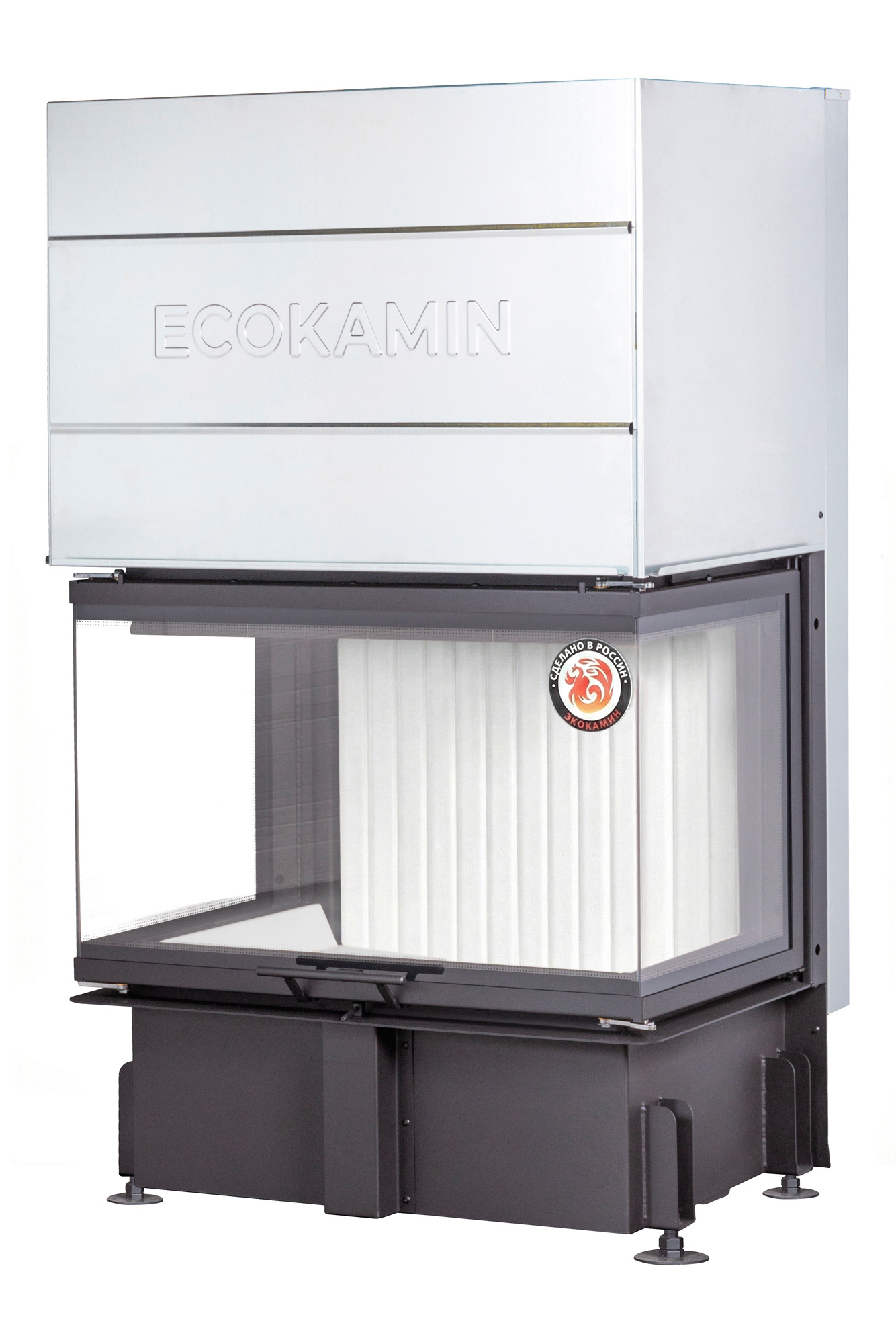 Каминная топка Экокамин ДЕЛЬТА 800 V три стекла принтинг вертикальная ламель