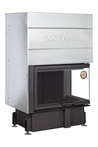 Каминная топка Экокамин ДЕЛЬТА 800 RPB два стекла правая принтинг подовое горение черный шамот