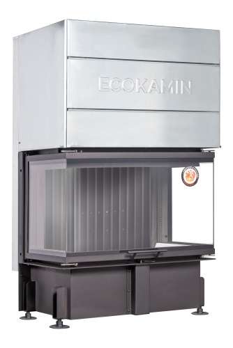 Каминная топка Экокамин ДЕЛЬТА 800 BV три стекла принтинг черный шамот вертикальная ламель