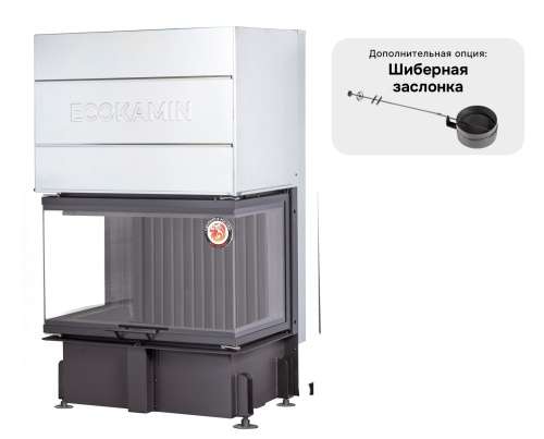 Каминная топка Экокамин ДЕЛЬТА 800 BV три стекла принтинг черный шамот вертикальная ламель