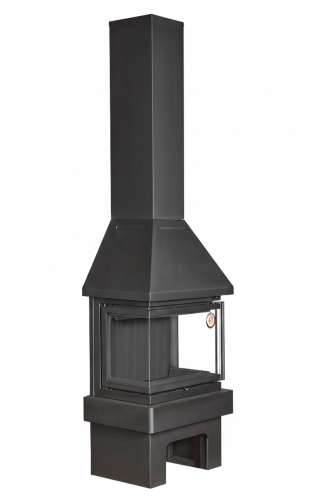 Камин ПРАГА три стекла NEW черный, шамот черный