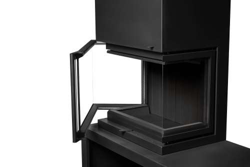 Камин МАДРИД на дровнике Гигант слева черный шамот подовый