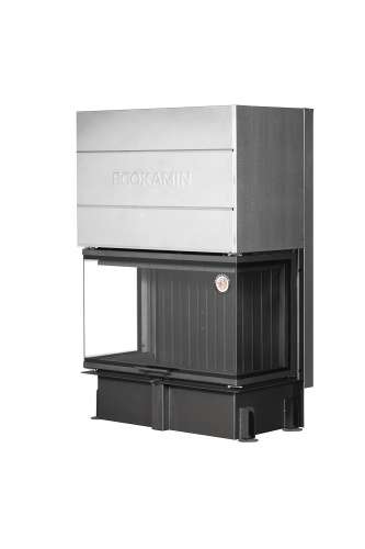 Каминная топка Экокамин ДЕЛЬТА 1000 PBV три стекла принтинг подовое горение черный шамот, вертикальная ламель