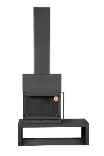 Камин МАДРИД на дровнике Гигант слева черный шамот подовый