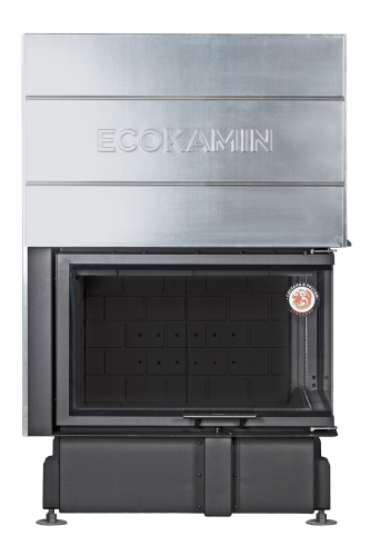 Каминная топка Экокамин ДЕЛЬТА 800 RPB два стекла правая принтинг подовое горение черный шамот