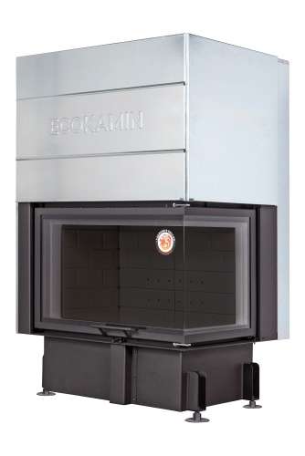 Каминная топка Экокамин ДЕЛЬТА 800 RPB два стекла правая принтинг подовое горение черный шамот